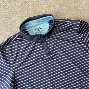 Rhone Golf Sport Polo in Navy Hydrangea Micro Stripe Men's Size Large